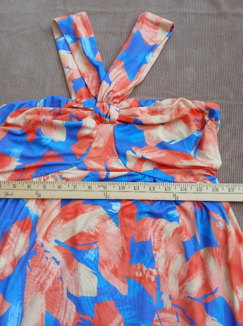GRACE KARIN Criss Cross Halter Floral Maxi Dress Orange Blue Size L with Pockets - Picture 13 of 14